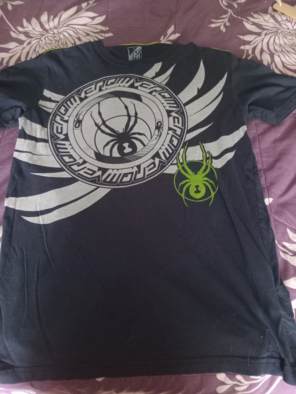 Spyder Black Graphic Tee with Lime Green Spider Accent